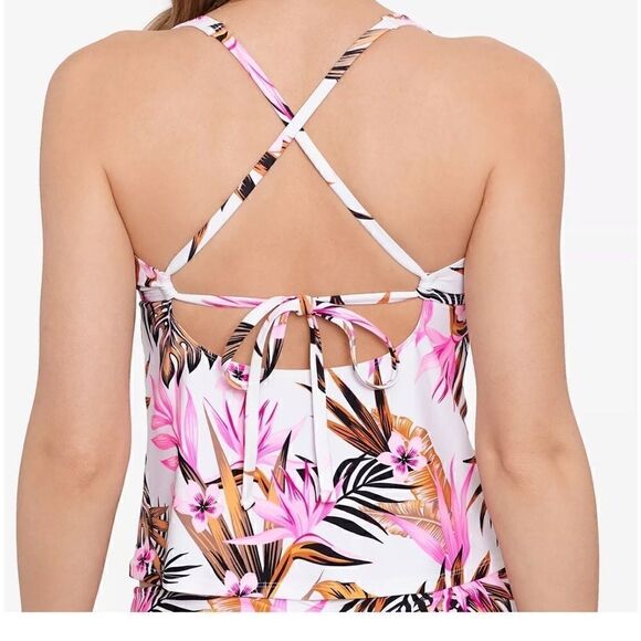 Salt + Cove Tropic Time Printed V-Wire Tankini Top White S Swimsuit New XS - Picture 5 of 15